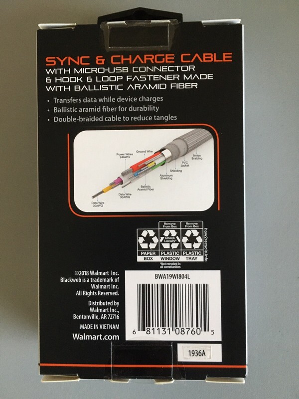 Blackweb 6Ft Sync & Charge Cable Micro-USB Connector Fiber Braided gallery