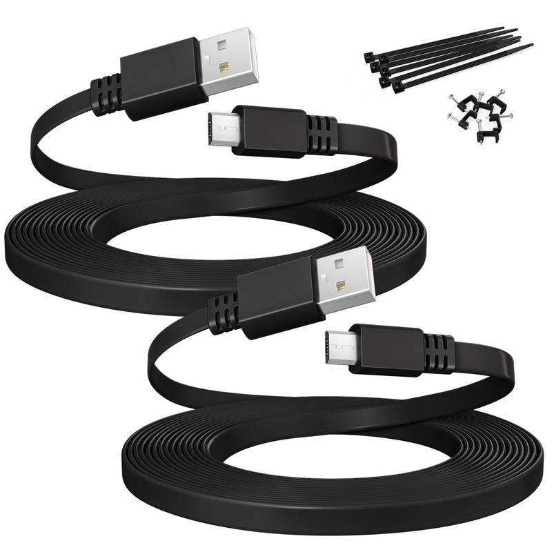 20FT Micro USB Extension Flat Cable 2 Pack for Wyze