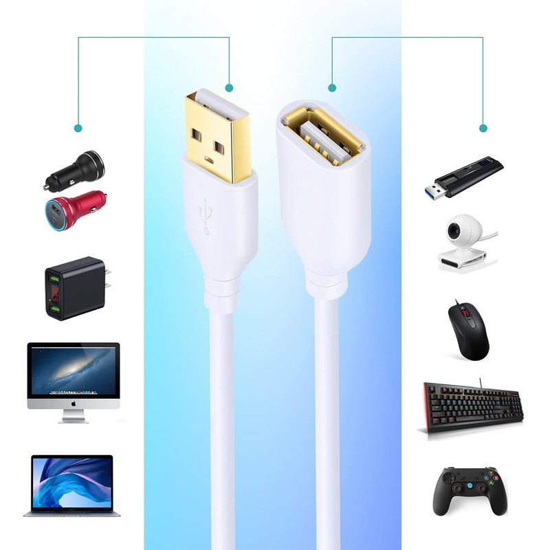 White Usb Extension Cable 2pack Usb 2.0 10ft/3m Type A Male To A Female Extensio gallery