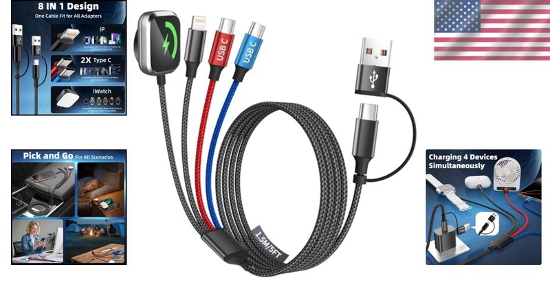 Travel-Ready 4-in-2 USB-C Charging Cable with Fast Charging for iWatch & Android gallery