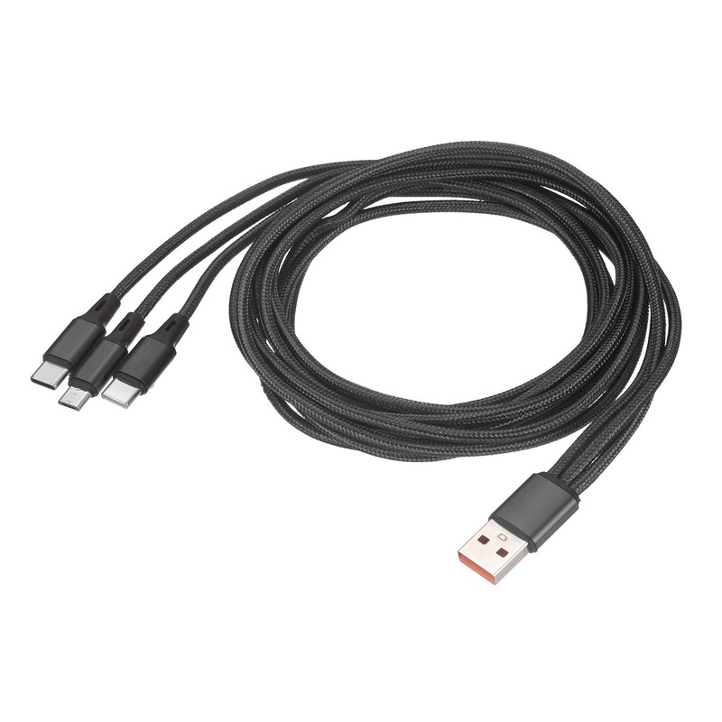 Multi USB A to Micro USB, USB Type C and Fast Charge USB Type C Cable 47″, Black