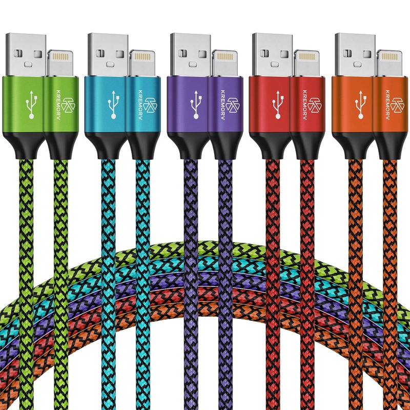 iPhone Charger 5 Pack 10 ft USB Lightning Cable Apple Mfi Certified Cable Fas...