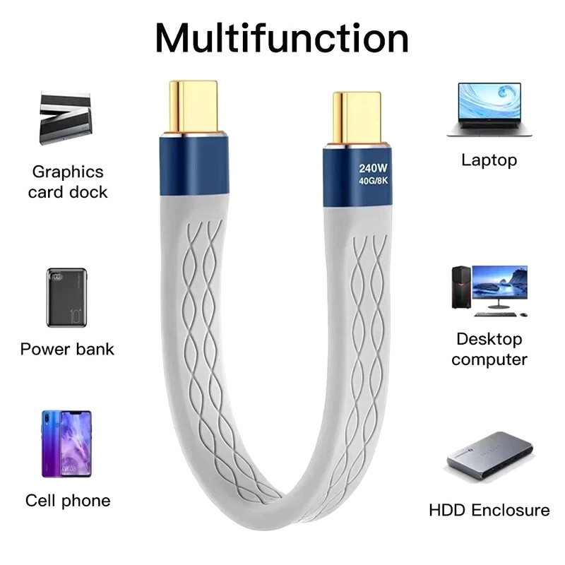 Type-C to Type-C 240W Short Cable Fast Charging USB-C Cord 40Gbps Data Transfer