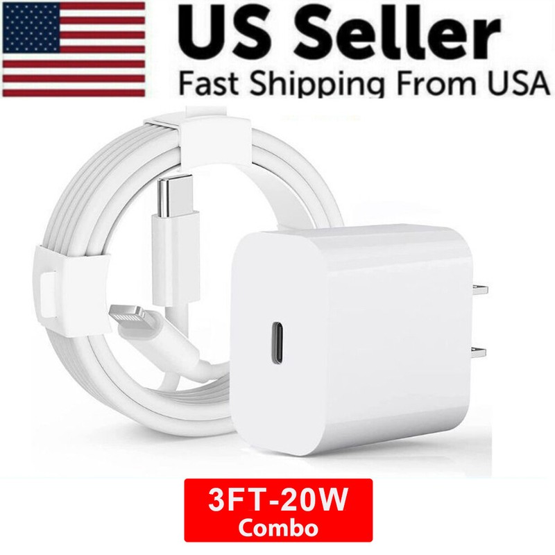20W PD Fast Charger USB Type C Adapter Cable for iPad iPhone 13 12 11 Pro Max X