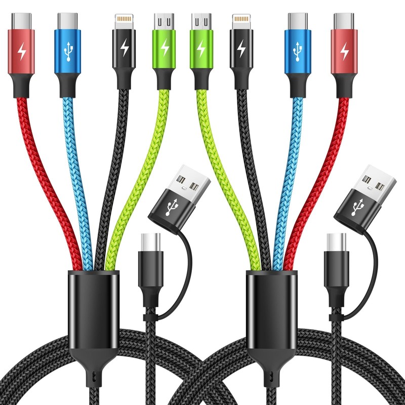 2 Pack 4 In 2 Multi USB Charging Cable Fast Charger Sync Cord Adapter Lead 5ft