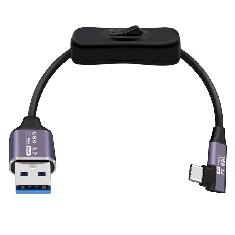 USB Type C Cable Switch 90 Degree 3.2 Gen2 10Gbps 3A 60W Tablet SSD Phone 0.6m