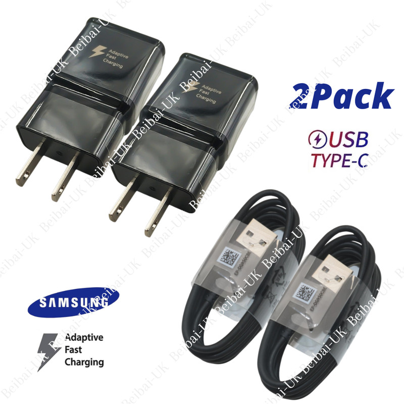2Pack For Samsung Adaptive Fast Charge USB Type C Cable Wall Block Power Adapter