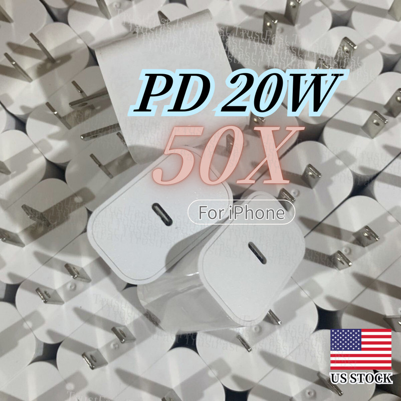 50X Lot 20W PD USB-C Fast Charger Block Type C Cube For iPhone 17 16 15 14 13 12