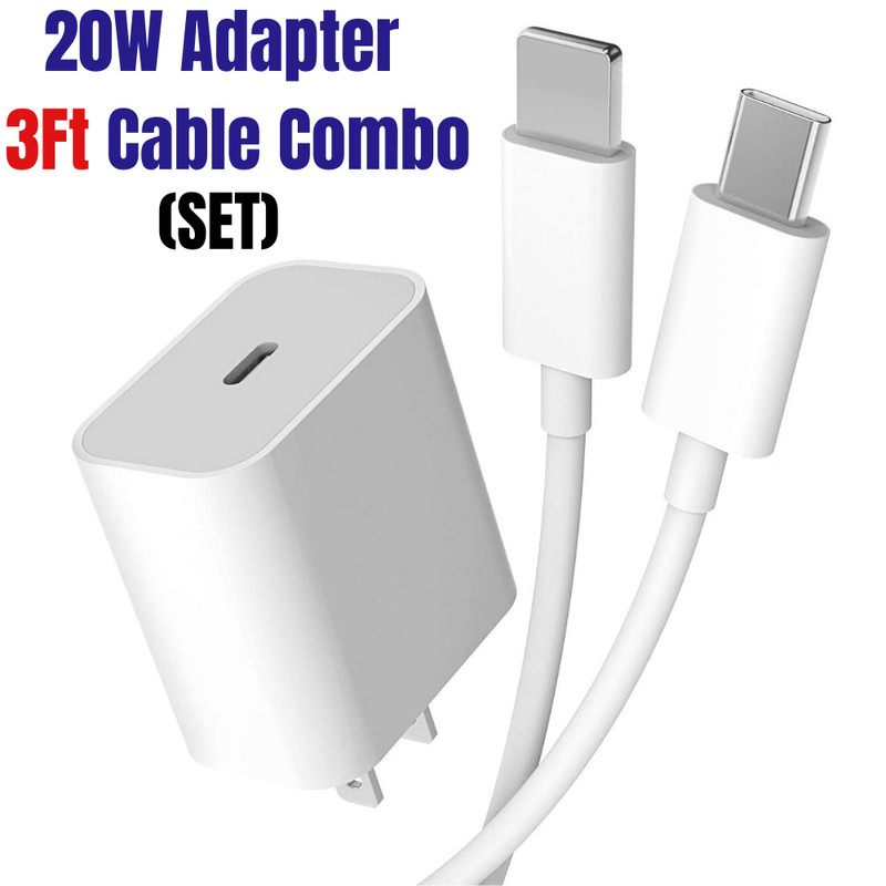 For iPhone 13 12 11 X XR iPad 20W Power Adapter PD Fast Wall Charger USB-C Cable