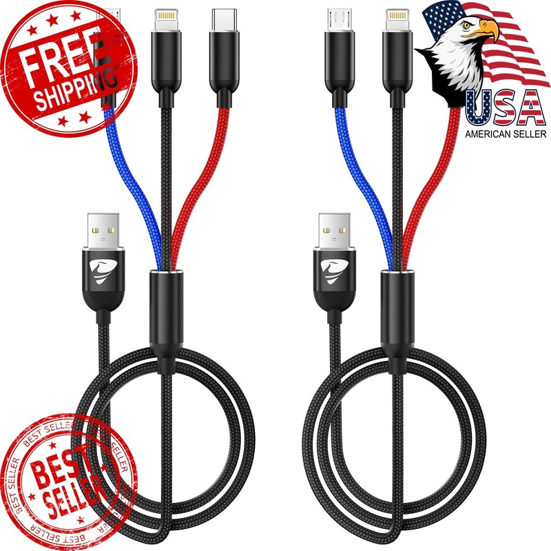 Aioneus 3 in 1 Multi USB Cable 4FT 2PK Black