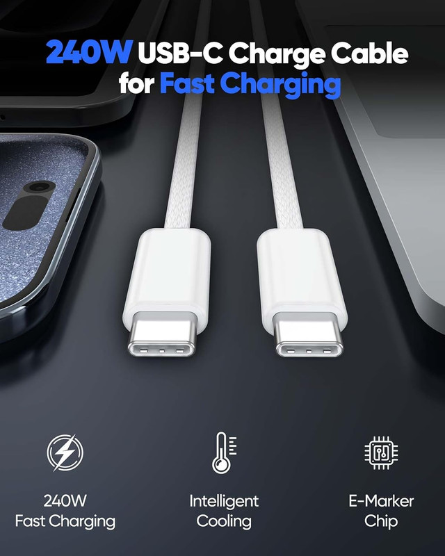240W USB-C Charge Cable 2M 2-Pack,[Soft & Flexible Braided] 6.6 FT USB C Cable gallery