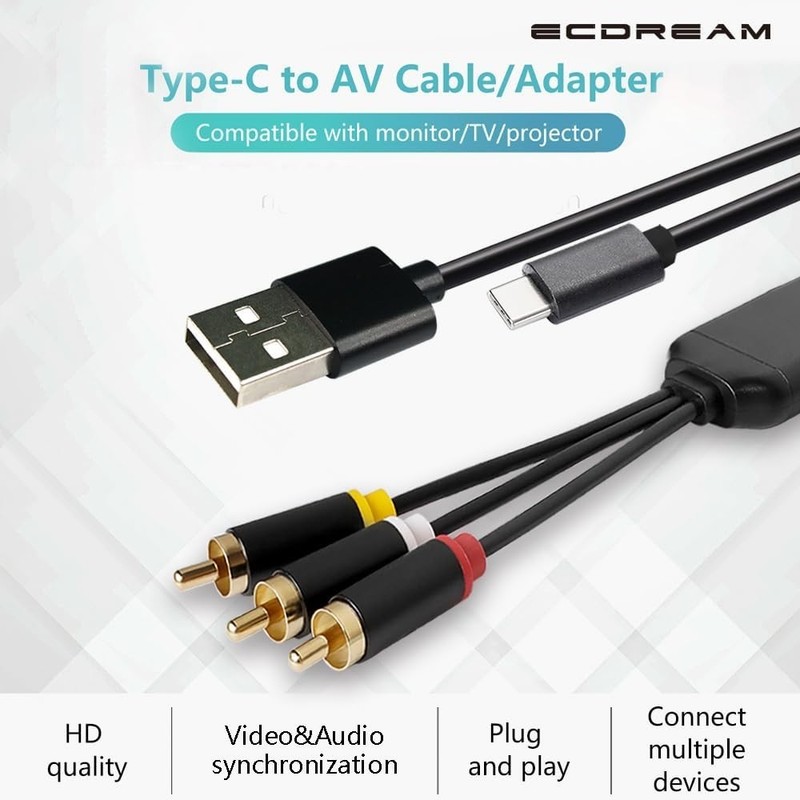 USB-C to RCA Cable Adapter for Screen Mirroring, 6FT Audio Video | Includes U... gallery