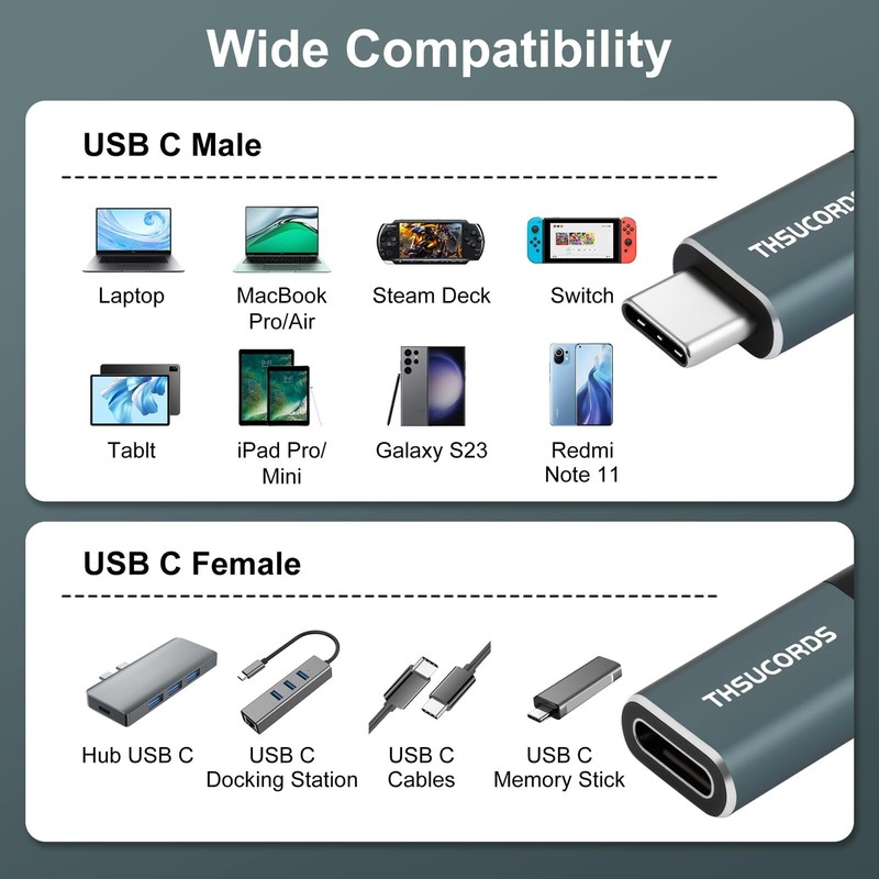 USB C Extension Cable 1FT USB Type C 3.1 10Gbps 100W Male to Female Cable for... gallery