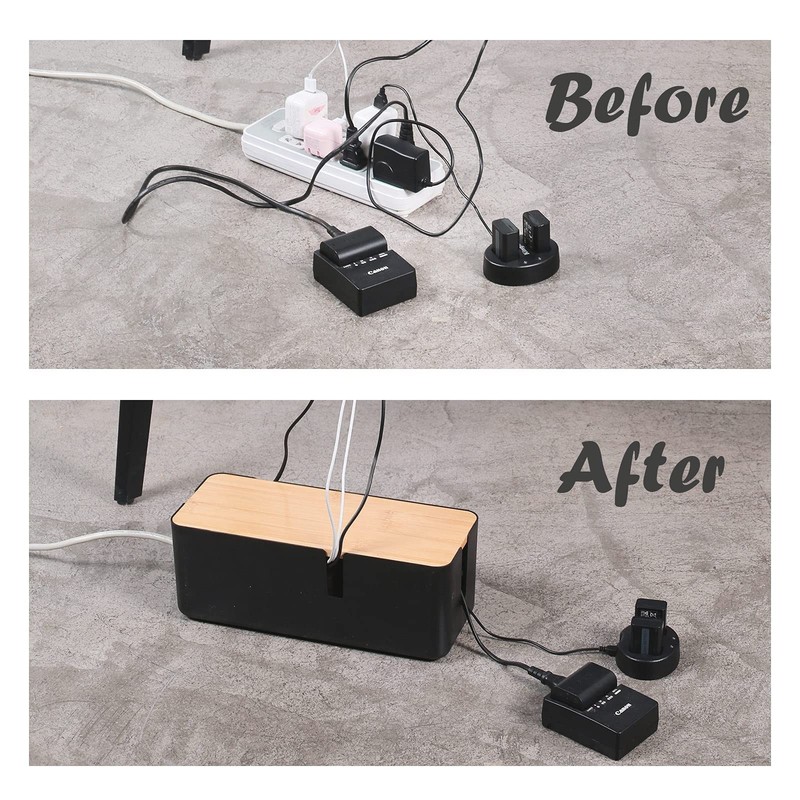 Changsuo Cable Management Box with Bamboo Lid Small small, Black gallery