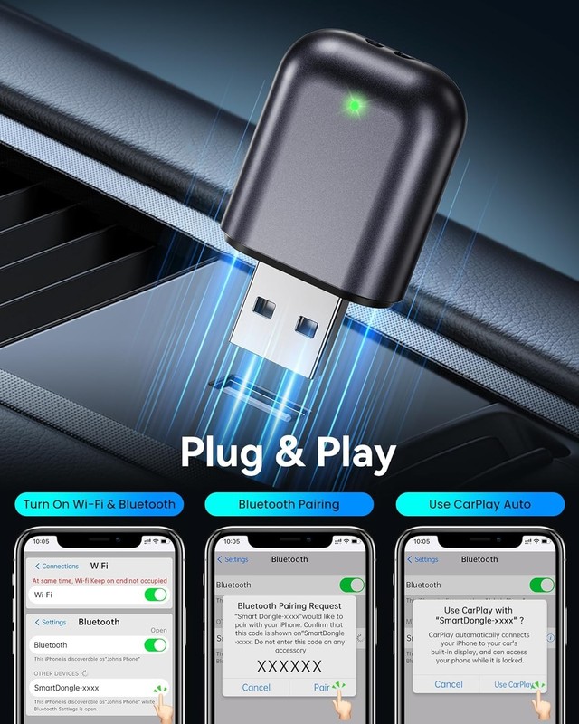 Burnt Sugar Wireless Carplay Adapter for Iphone 2026 Upgraded (Bright Gray) gallery
