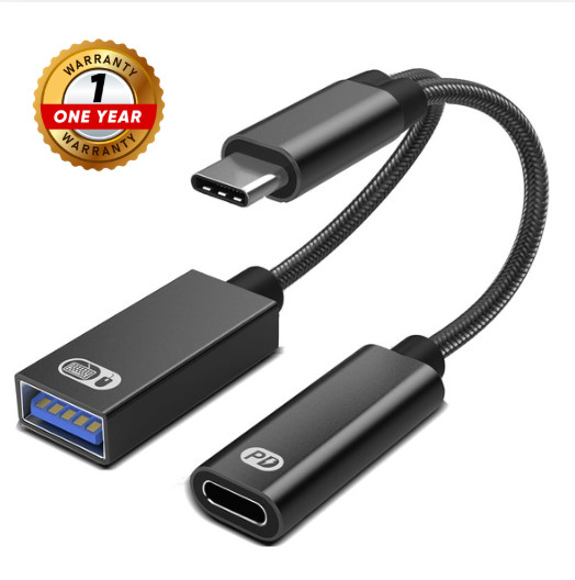USB C to USB OTG Adapter, 2 in 1 USB C Splitter with PD 60W Charging Port and U