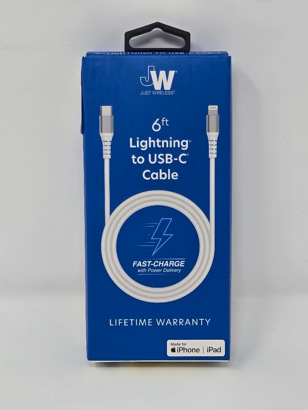 Just Wireless Durable 6 Ft. 8 Pin Connector to USB-C Cable - White - Open Box
