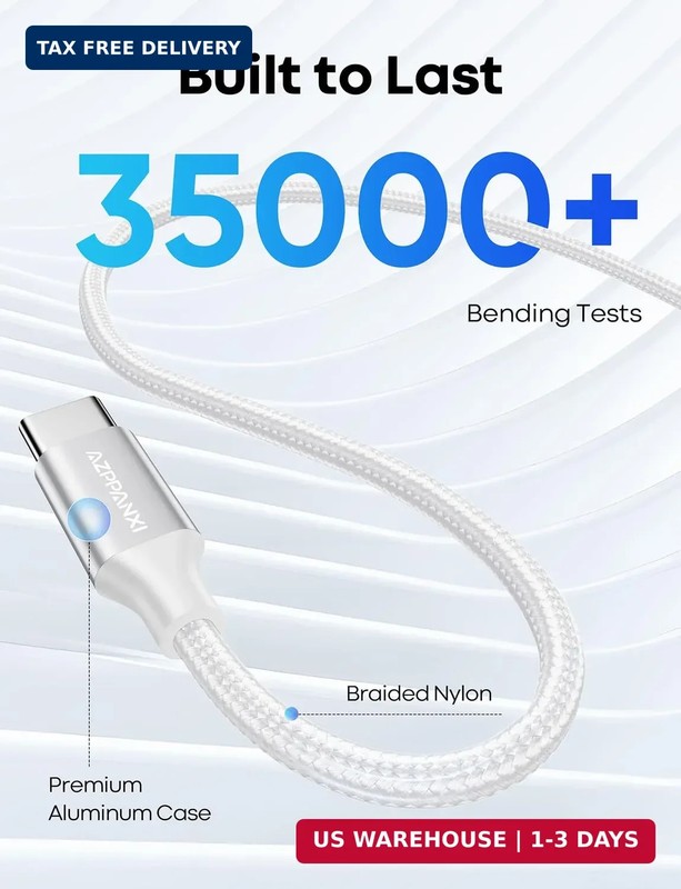USB Type C Cable 20Ft, White Nylon Braided USB A to USB C 3A Fast Charging Charg gallery