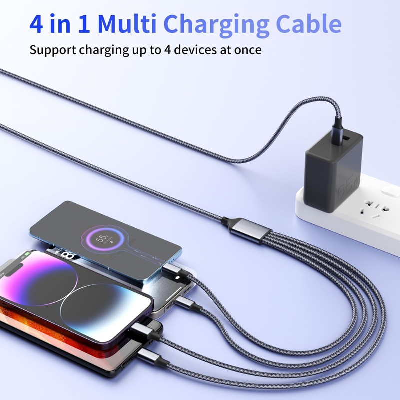 USB C Multi Charging Cable [1Pack 5FT], 4 in 1 1Pack5FT, Greyishwhite gallery