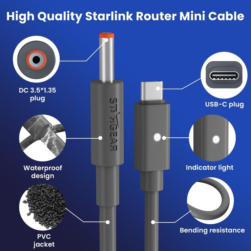 Starlink Router Mini Cable 2 Pack (1FT 6.5FT) USB to DC Power Cable with Mini... gallery
