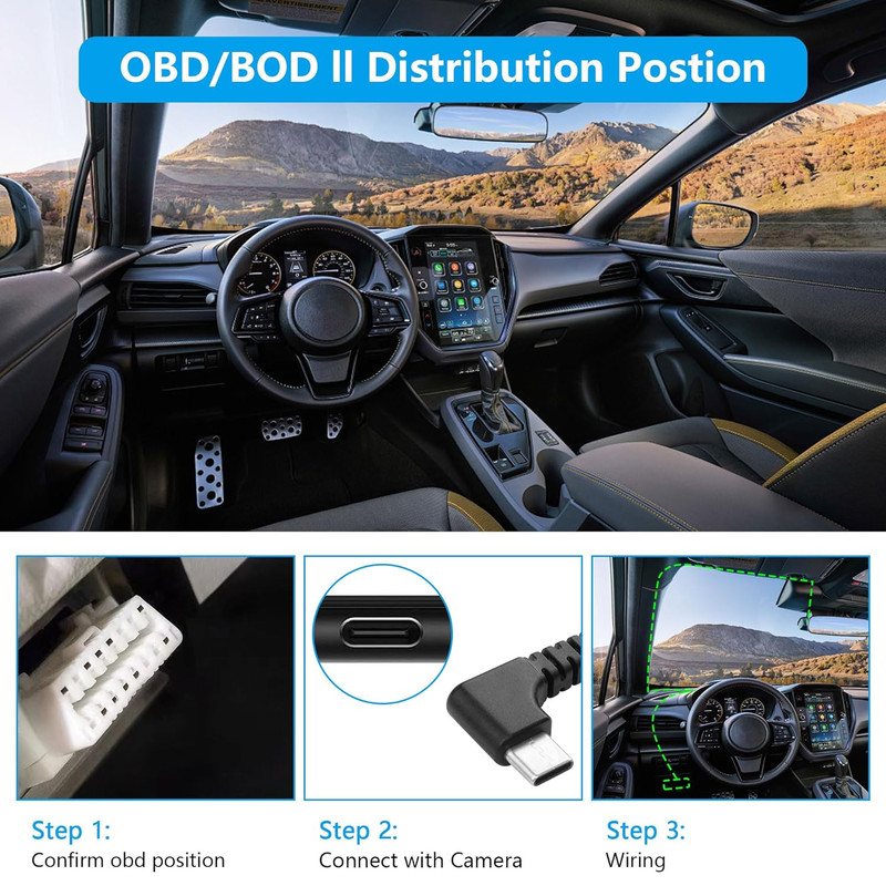OBD Power Cable for Dash Camera OBD2 to Type C Adapter Hardwire Charger Cable 24 gallery