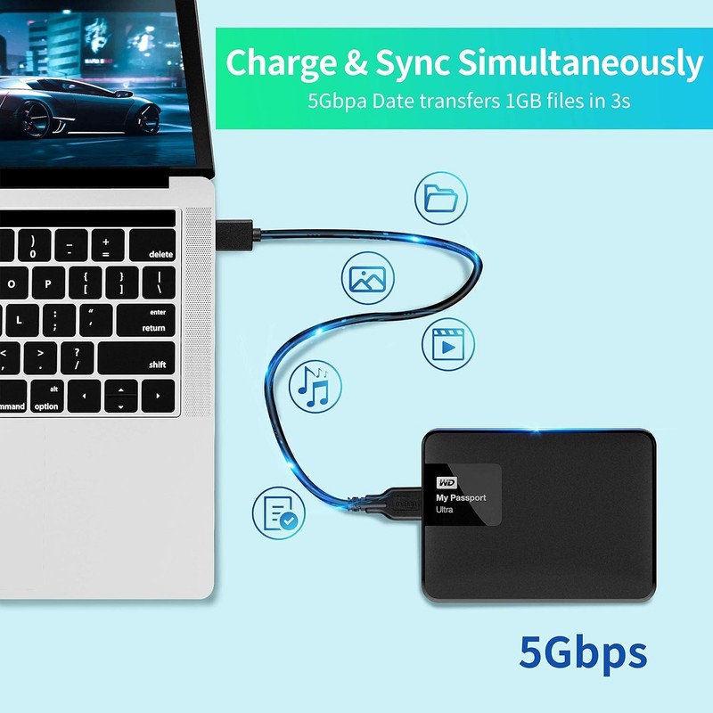 USB 3.0 A Male to Micro B Cable 1ft for External Hard Drives Seagate Toshiba ... gallery