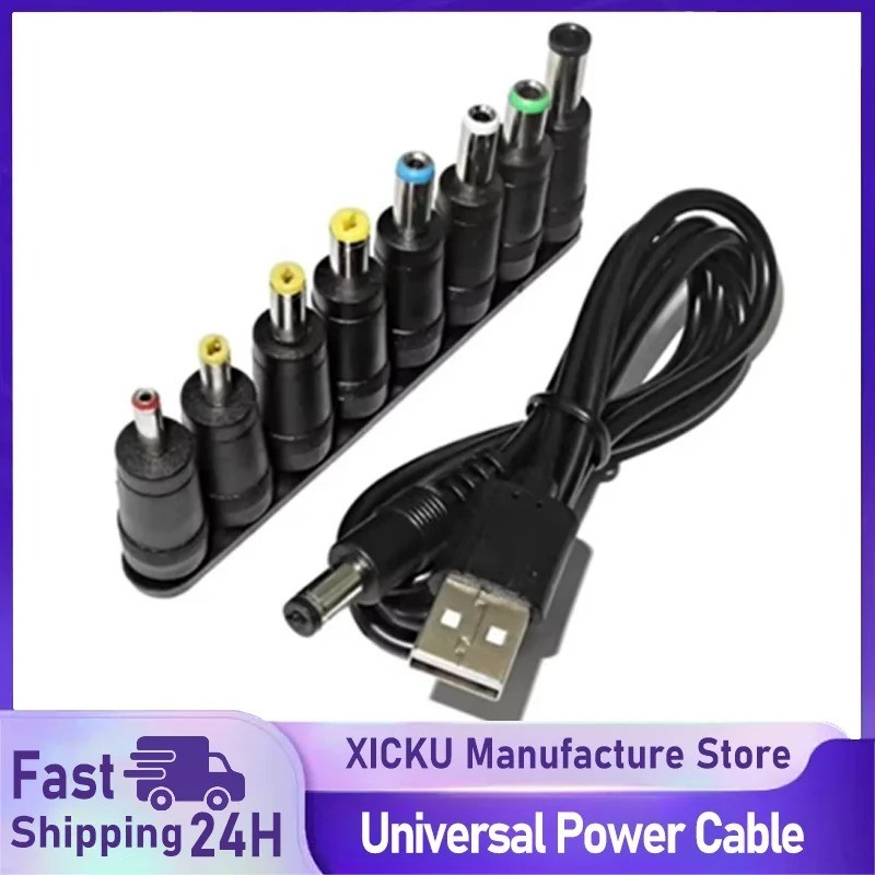 USB to DC Power Cable 5.5 * 2.1mm Jack 5V Charging Cord with 7 Connector Adapter