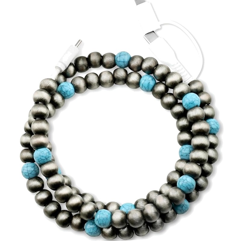 Beaded USB Charging Cable 2-in-1 USB C Charcoal 3.3ft