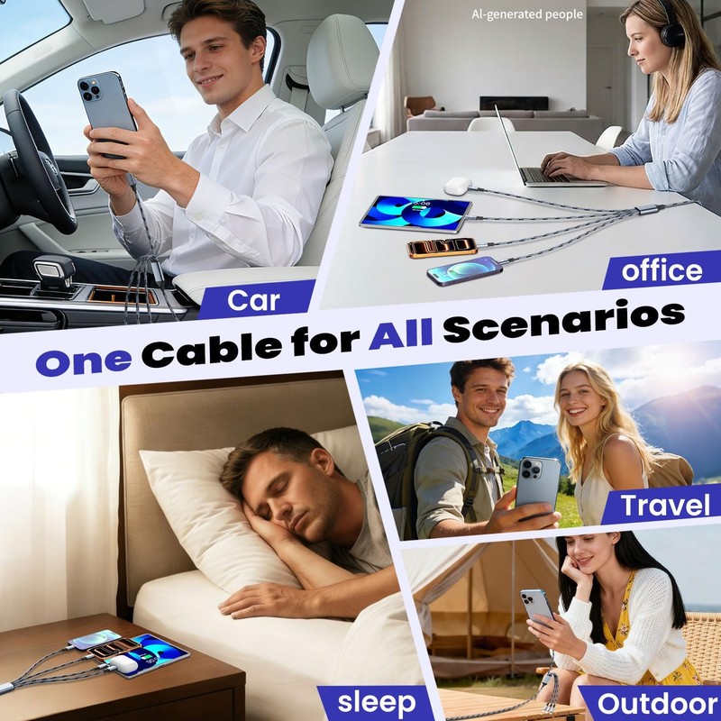Travel Essentials, Dual Type-C 4 in 2 5FT*A+C to 2C+L+M*2PACK, Grey&Black gallery