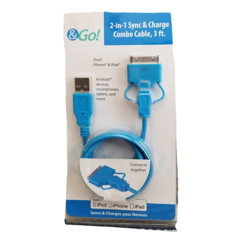 Tech & Go! 2-in-1 Sync & Charge Combo Cable, 3 ft