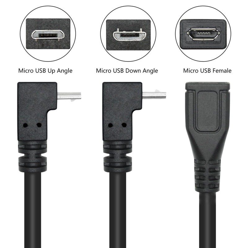 90 Degree Up Down Angle Micro USB Male To Female Extension Cable 9 In 2 PCS gallery