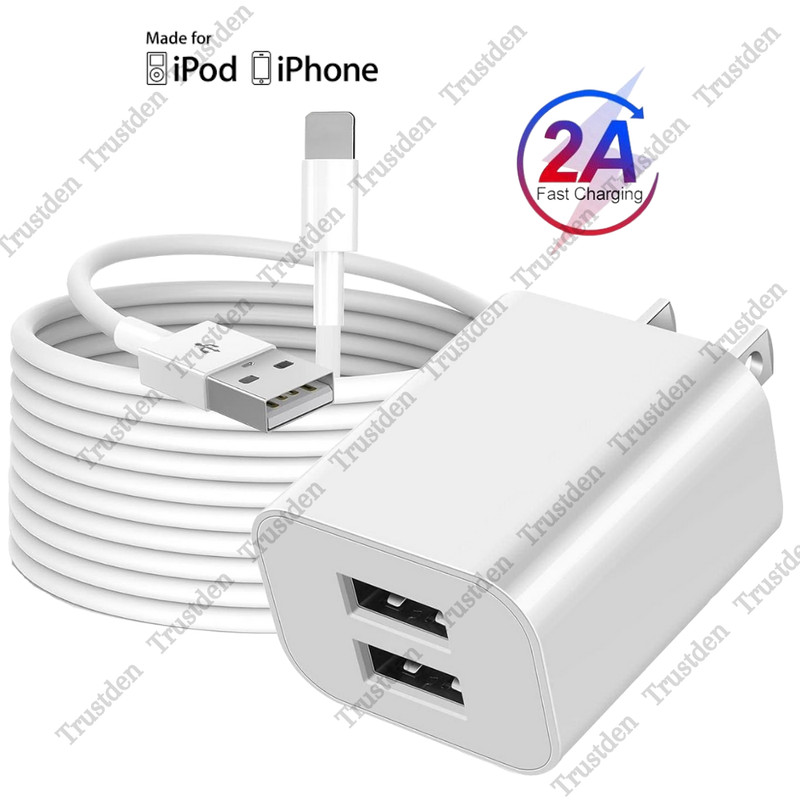 Dual Port USB Power Adapter Cable Fast Charger For iPhone 14 13 12 11 8 7 6 XS X