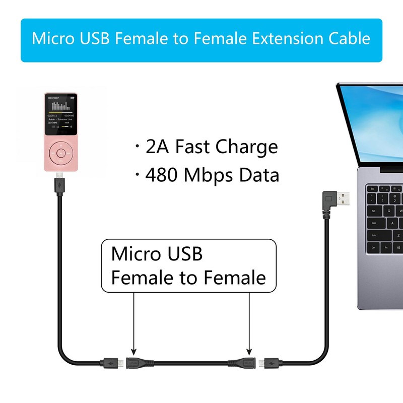 2 PCS 9 Inch Short Micro USB Extension Cable Female To Female Charging Sync gallery