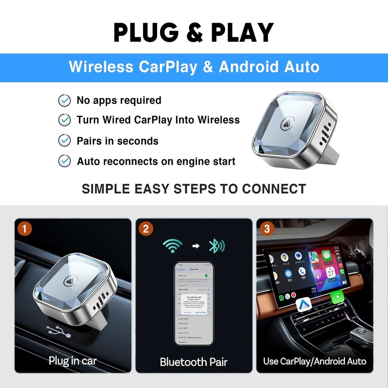 Wireless CarPlay Adapter 2026 Upgraded – 2-in-1 Suitable for Apple iPhone & A... gallery