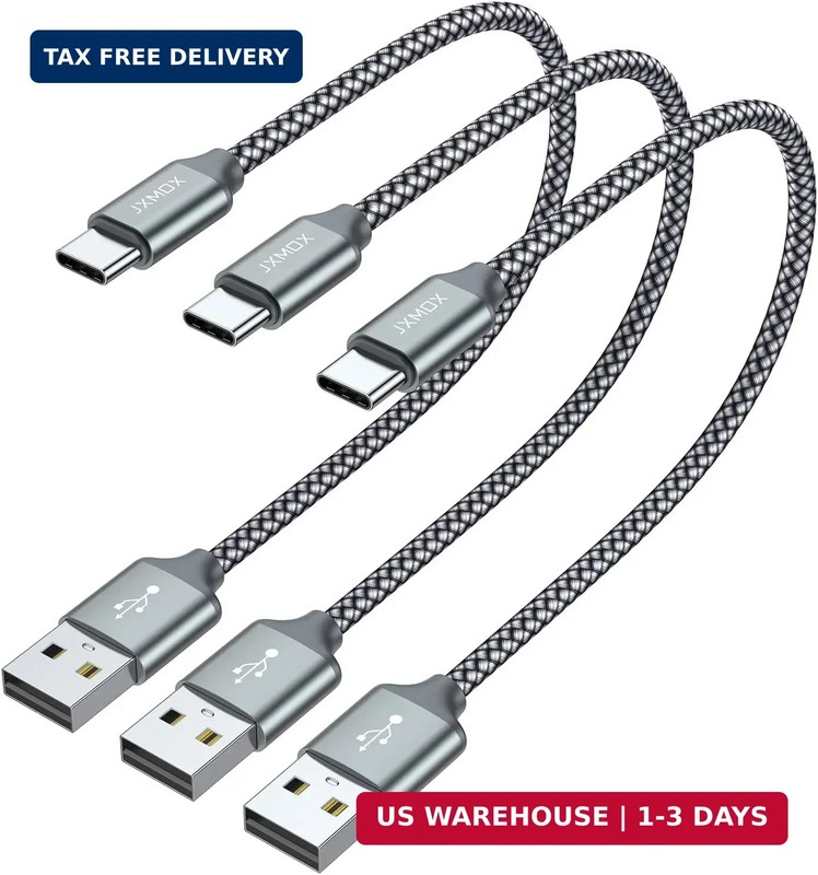 JXMOX Short USB C Cable (1ft 3-Pack), USB A to Type-C Charger Cord 3.1A Fast Cha