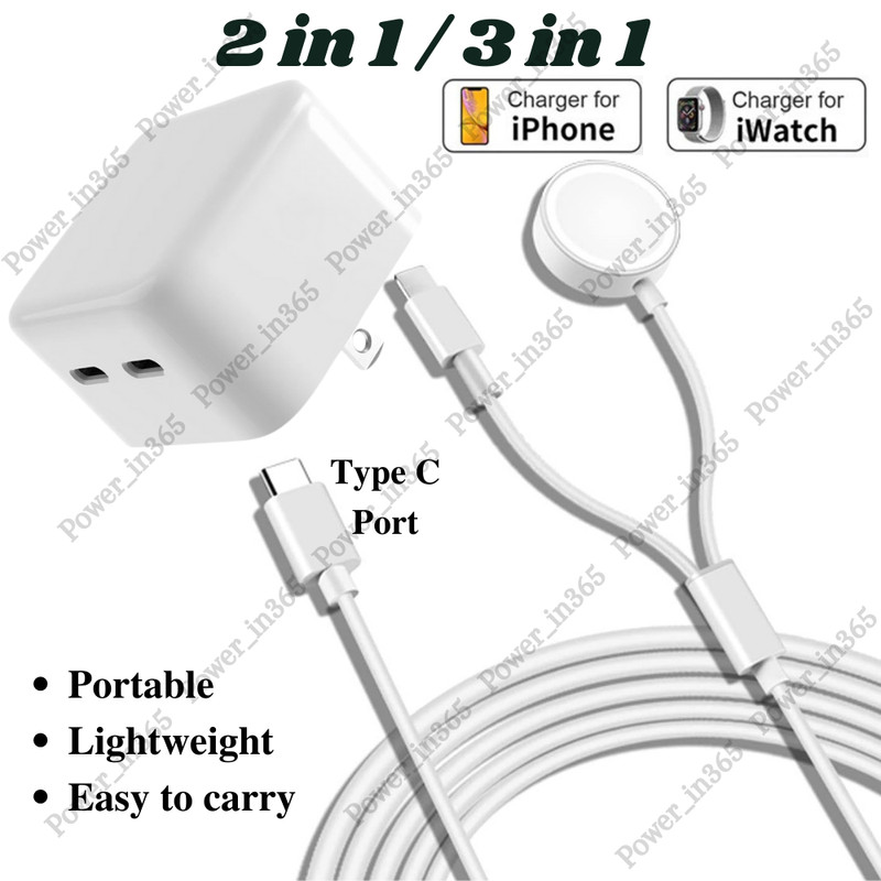 For iPhone iWatch iPod USB C Type C Magnetic Charger 35W Dual Port Power Adapter