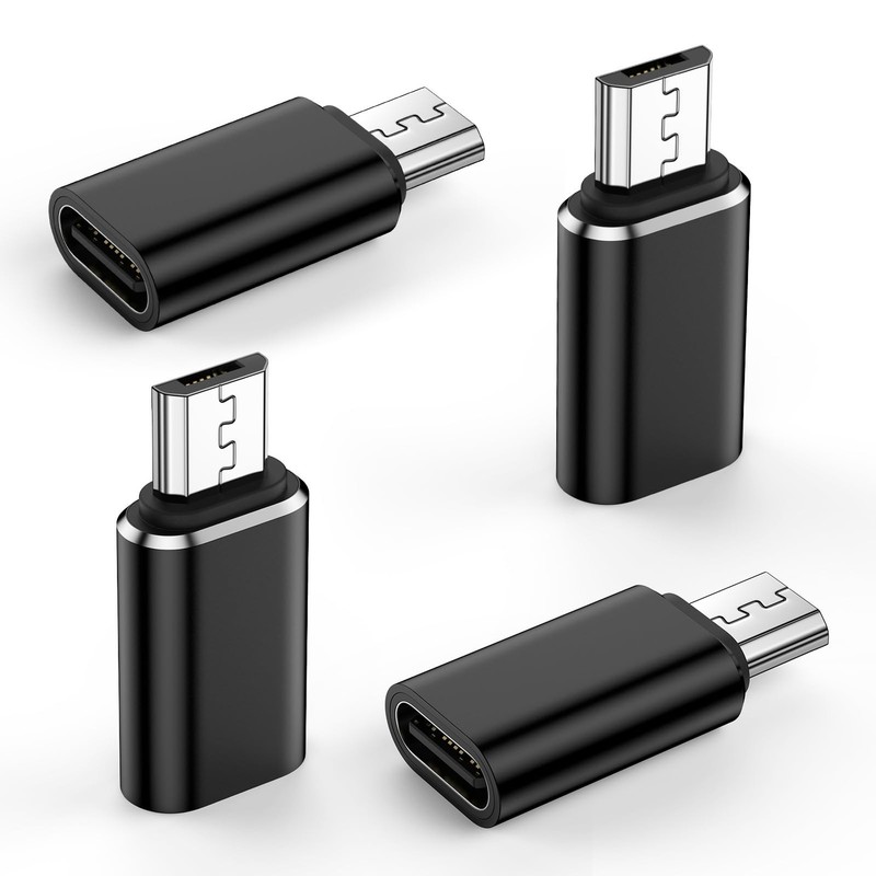 USB-C to Micro USB Adapter, 4Pack Type C Female Male Black