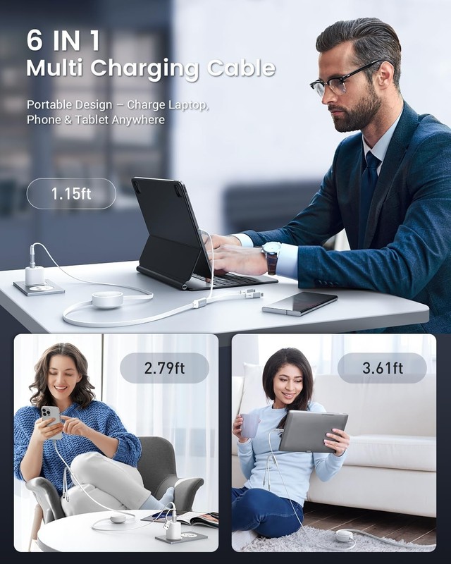 100W Multi Charging Cable, 6-in-1 USB C/A Fast Charger Cord gallery
