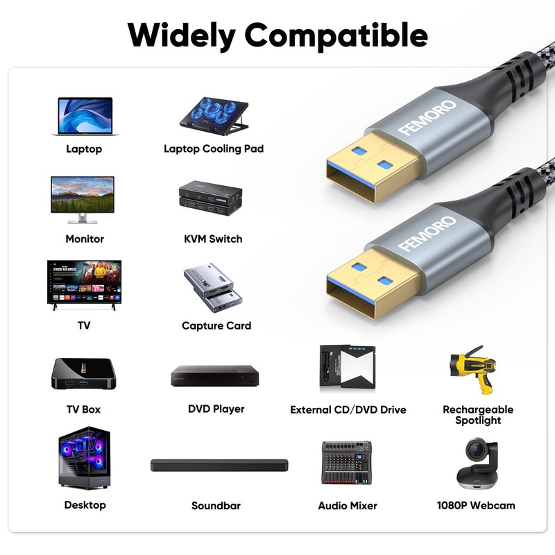 USB A To USB A Cable 3.0 5Gbps Data Transfer Charging Male To Male 3 Ft 2 PCS gallery
