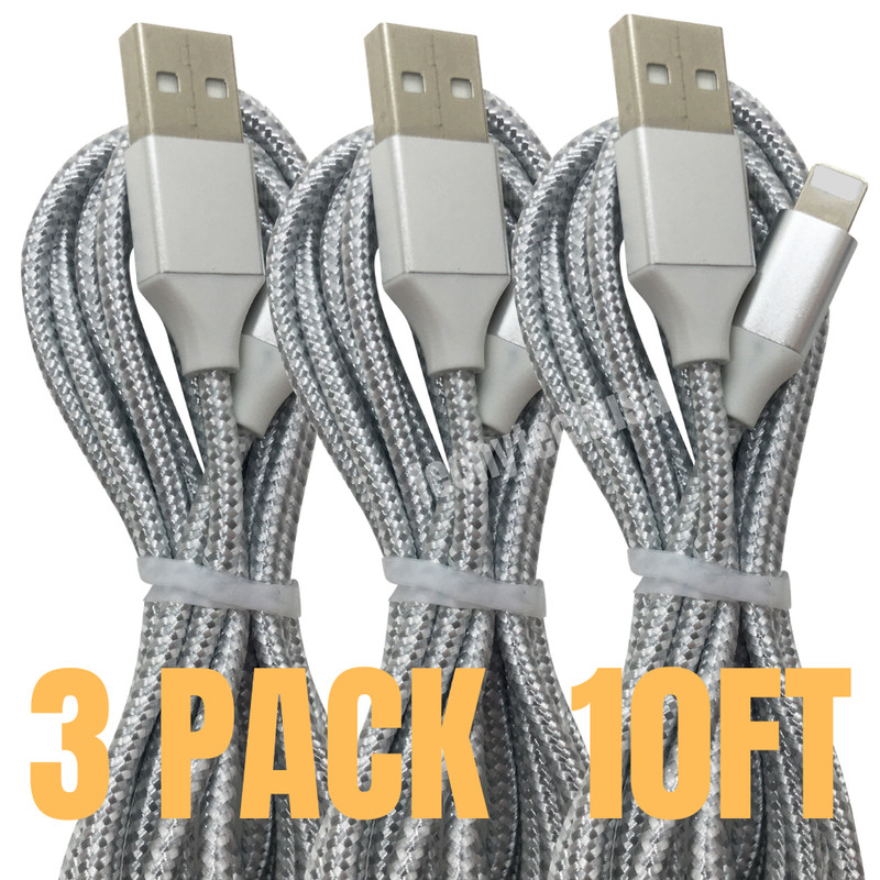 3 Pack USB Fast Charging Cord Charger Cable 10Ft For iPhone 11 XR 8 7 Plus iPad