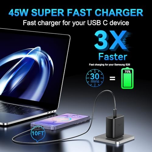 45W USB C Super Fast Charger Type C Charger Fast Charging Android 10FT Black gallery