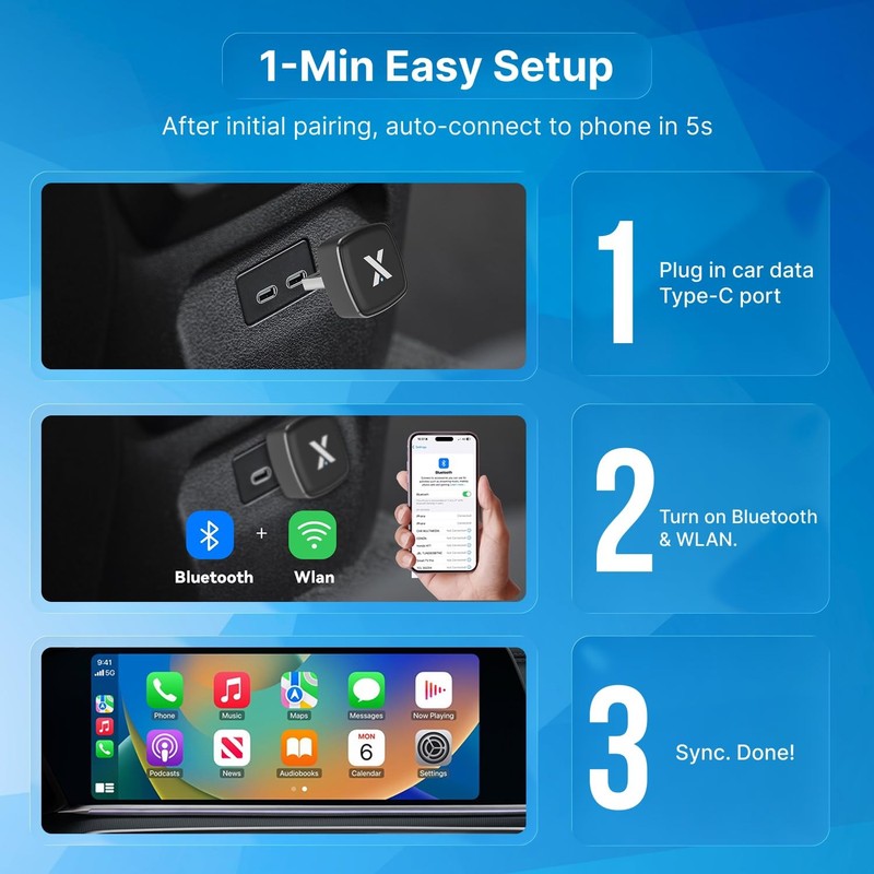 FEXIER X1 USB-C Wireless CarPlay & Android Auto Adapter, Wired to Wireless Co... gallery