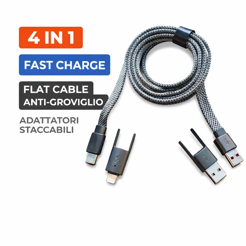 4 in 1 Flat USB-A/C Lightening Cable For iPhone 17 16 15 14 13 12 11 iPad