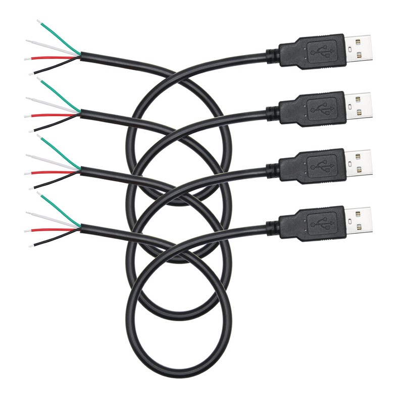 4Pcs Short USB A to 4 Pin Bare Wire 11inch, 22AWG 5V/3A USB A Plug 4 Pin Pigt...