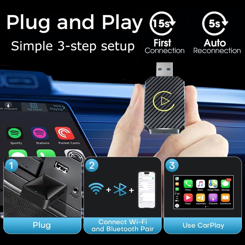 Wireless CarPlay Adapter 2026 Upgraded,CarPlay & Android Auto 2-in-1, Mini US... gallery