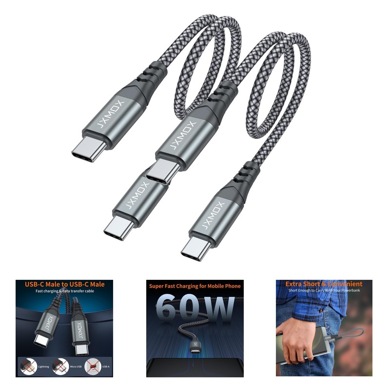 Short USB C to USB C Cable 60W 1ft Dual Pack Fast Charging Cord for iPhone