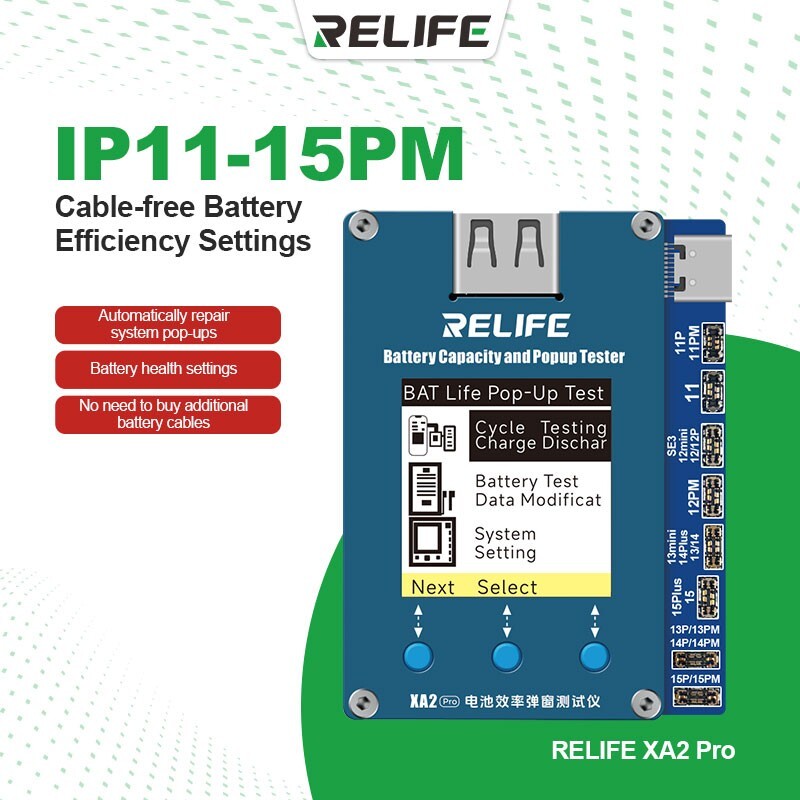 RELIFE XA2 Pro battery efficiency popup tester for iphone 11-15