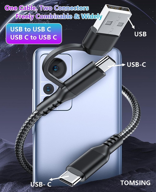 2-in-1 USB to USB 60W Fast Charging Cable USB to USB ，3Pack 9.8FT ， Braided C... gallery