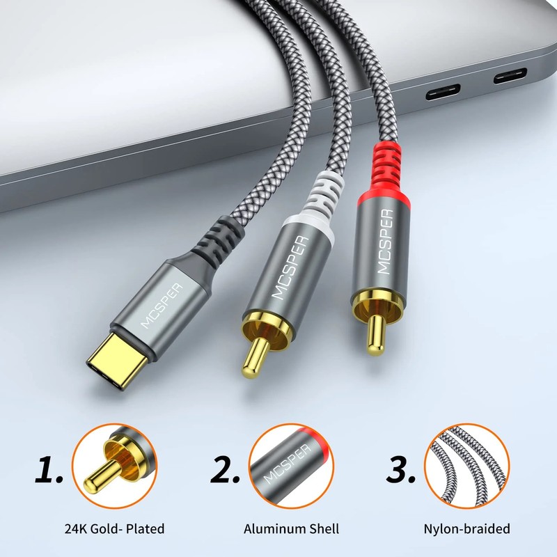 USB C to 2 RCA Audio Cable, 6.6 Ft TypeC to RCA Male to Male Y RCA Splitter, ... gallery