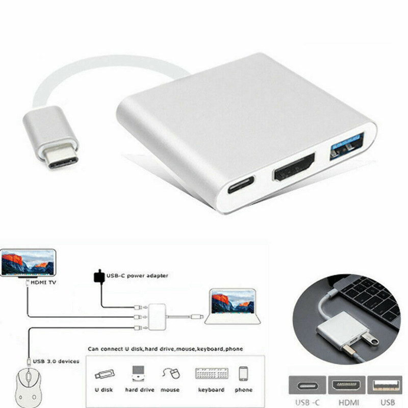 Type C USB 3.1 to USB-C 4K HDMI USB 3.0 Adapter Cable 3 in 1 Hub For Macbook Pro gallery
